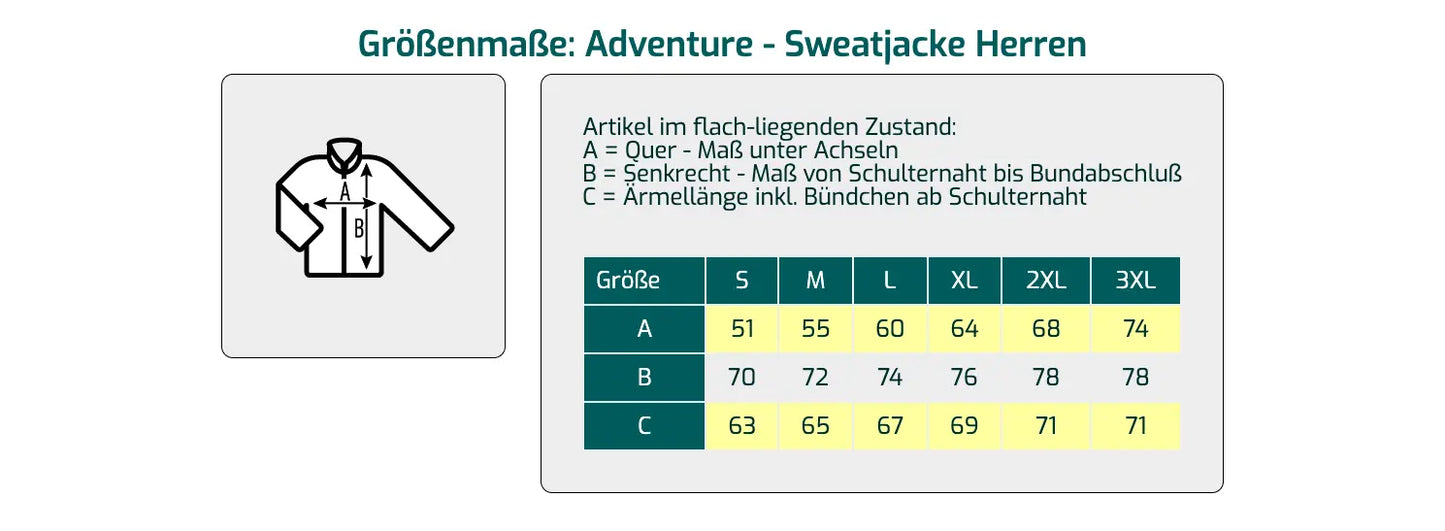 407 Adventure Sweatjacken - Größentabelle