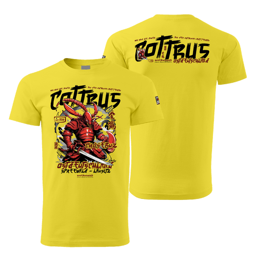 Urban Streetwear Herren T-Shirt mit rotem Krebs Design auf gelb