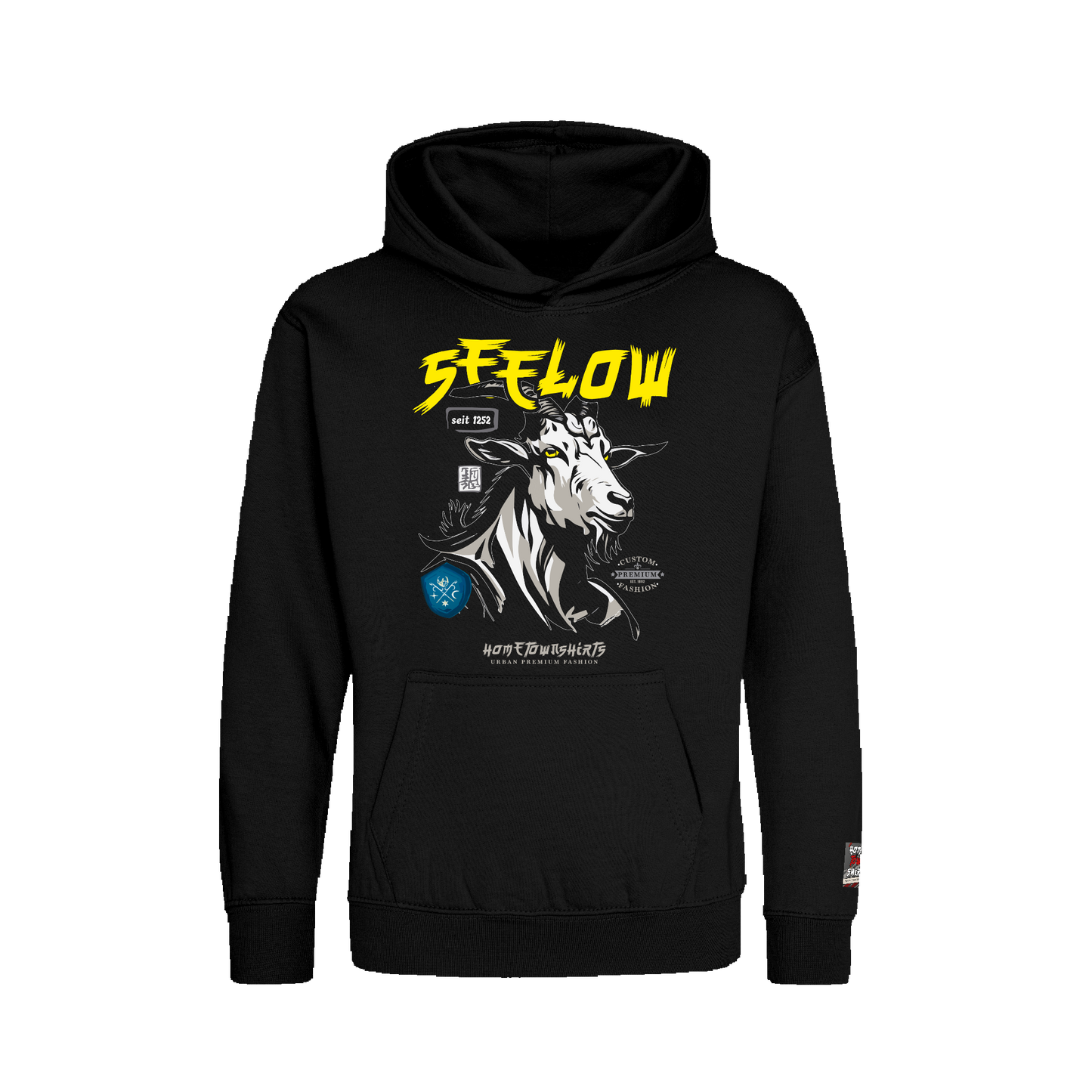Seelow Ziegenbock Portrait - Kinder Kapuzen Sweatshirt BlackEdition