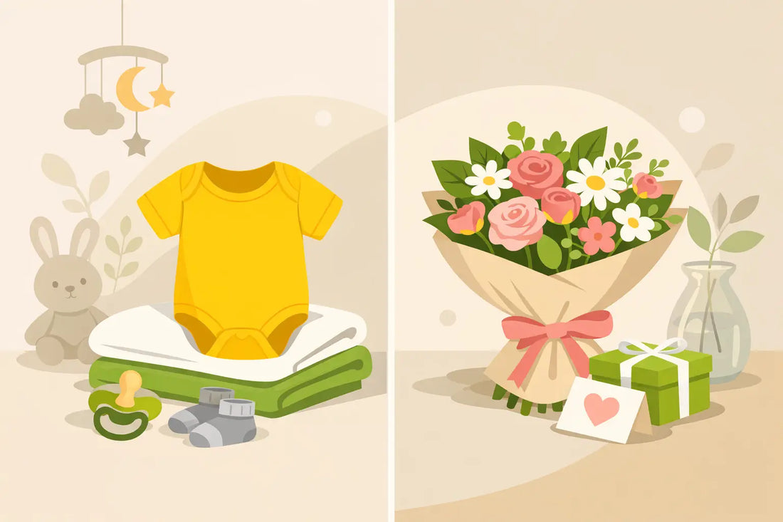 Babybody oder Blumenstrauß zur Geburt schenken?