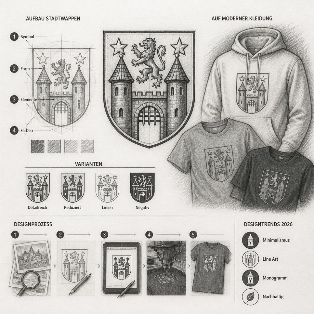 Stadtwappen Design auf moderner Kleidung 2026
