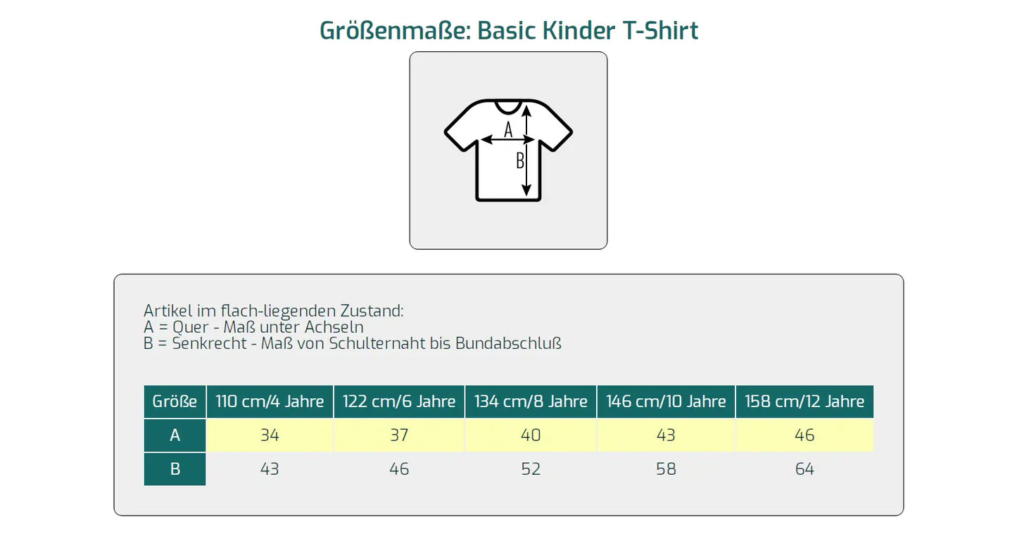 Größentabelle - Unisex Kinder T-Shirt - shirtidee.shop