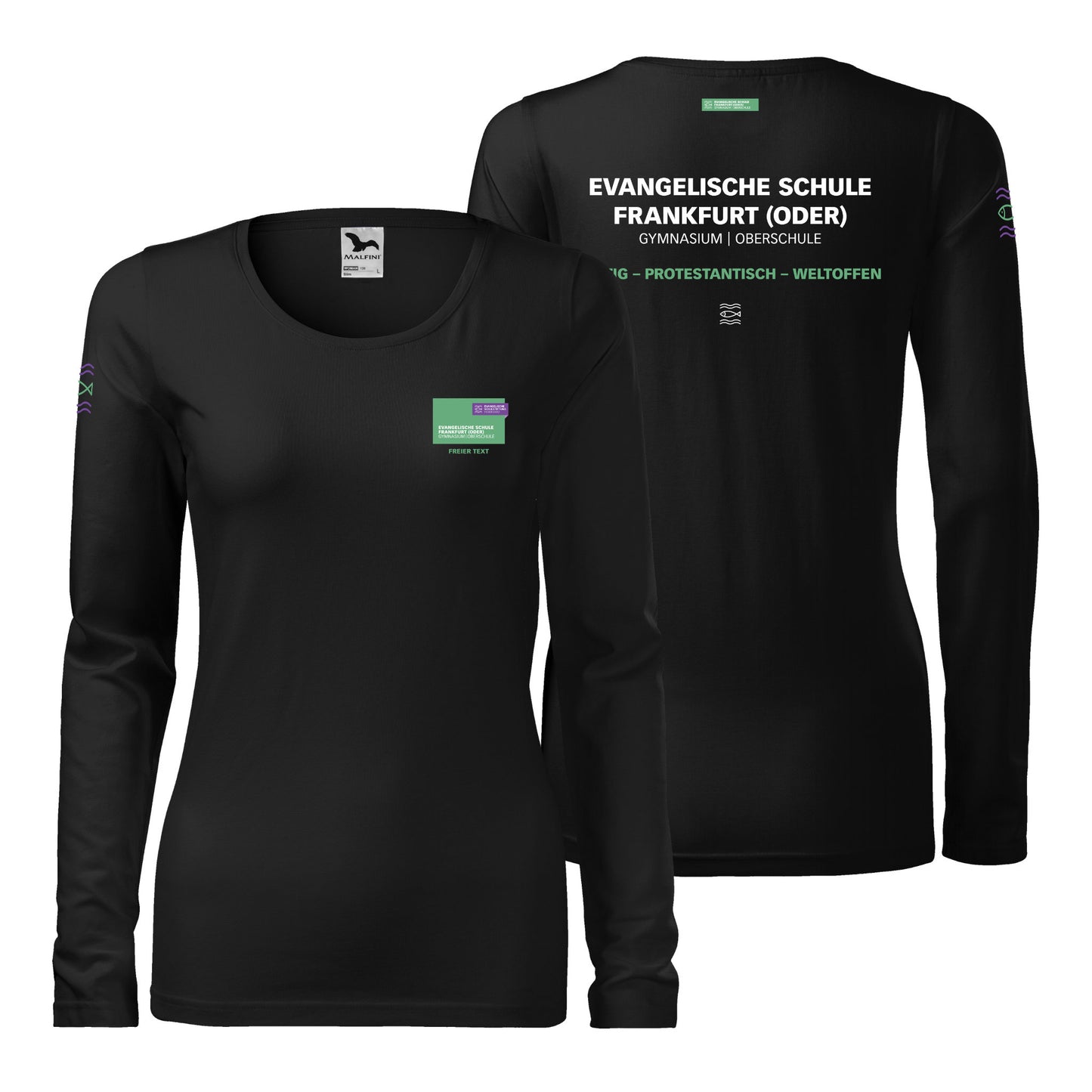 EvS – Slim Langarm Damen T-Shirt mit Schullogo