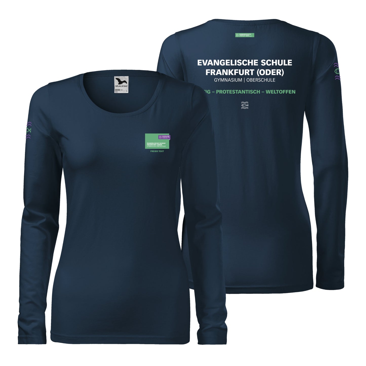 EvS – Slim Langarm Damen T-Shirt mit Schullogo