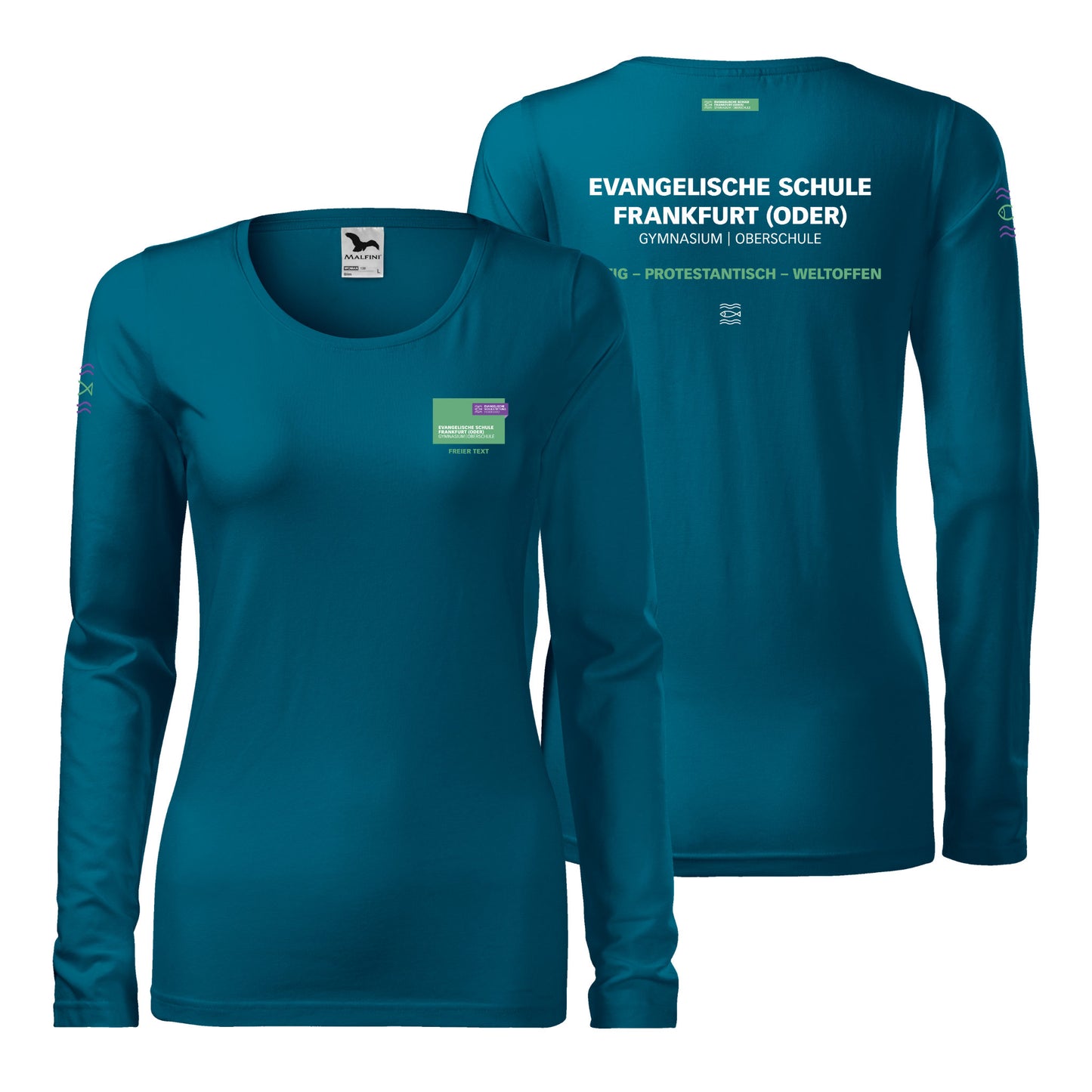 EvS – Slim Langarm Damen T-Shirt mit Schullogo