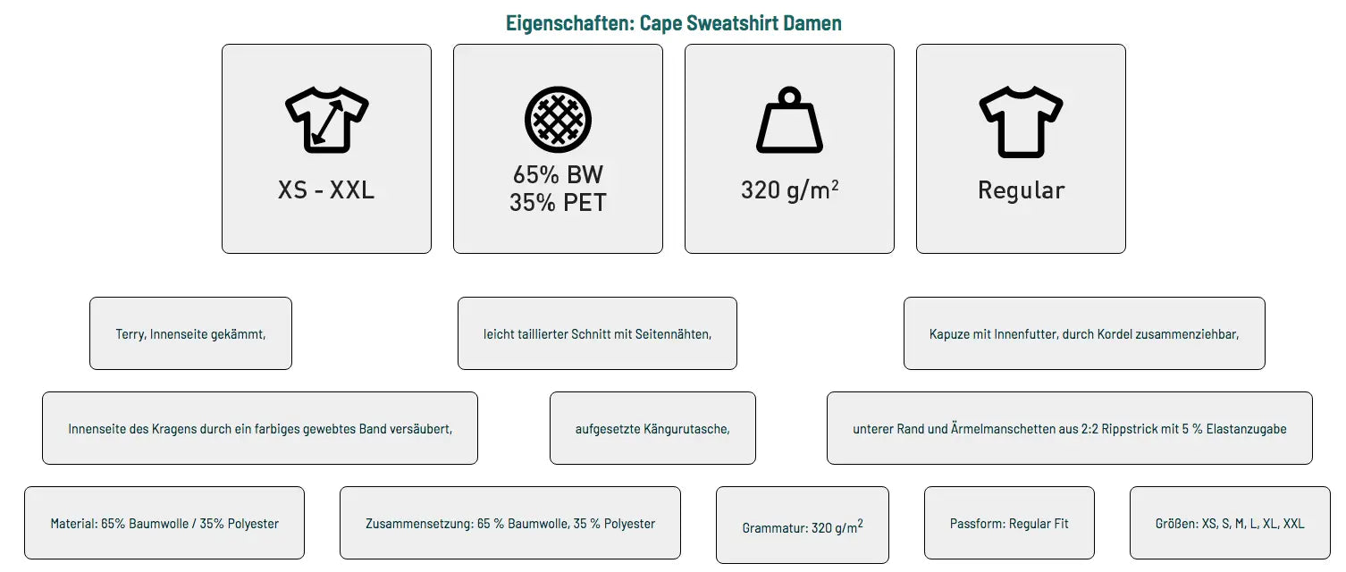 Damen Hoody Eigenschaften