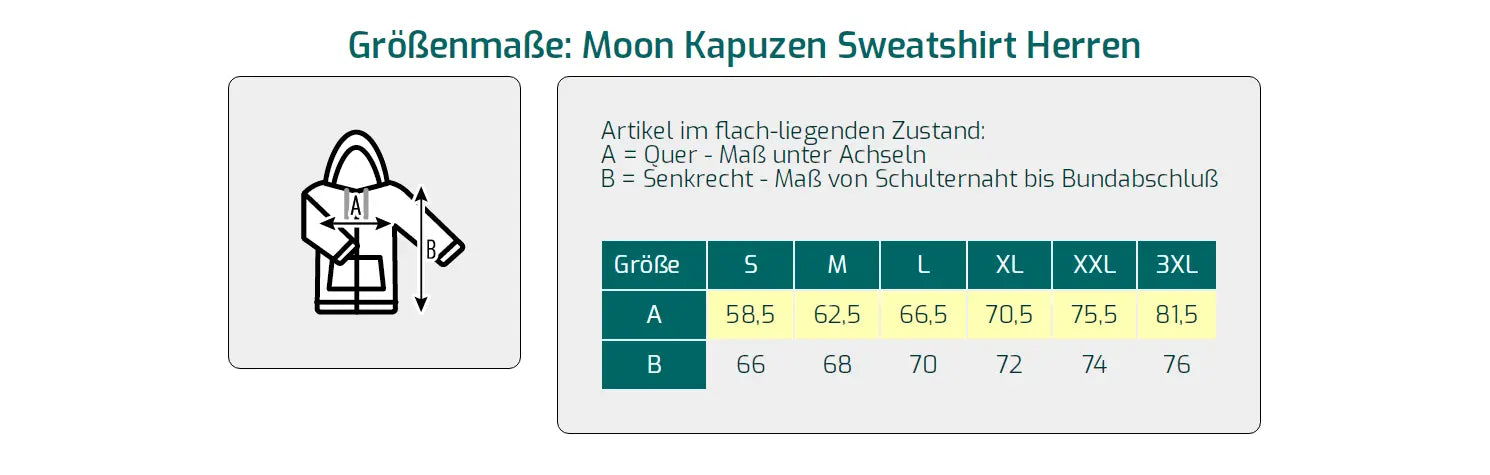 Moon Sweatshirt Herren - Größentabelle - shirtdee.shop