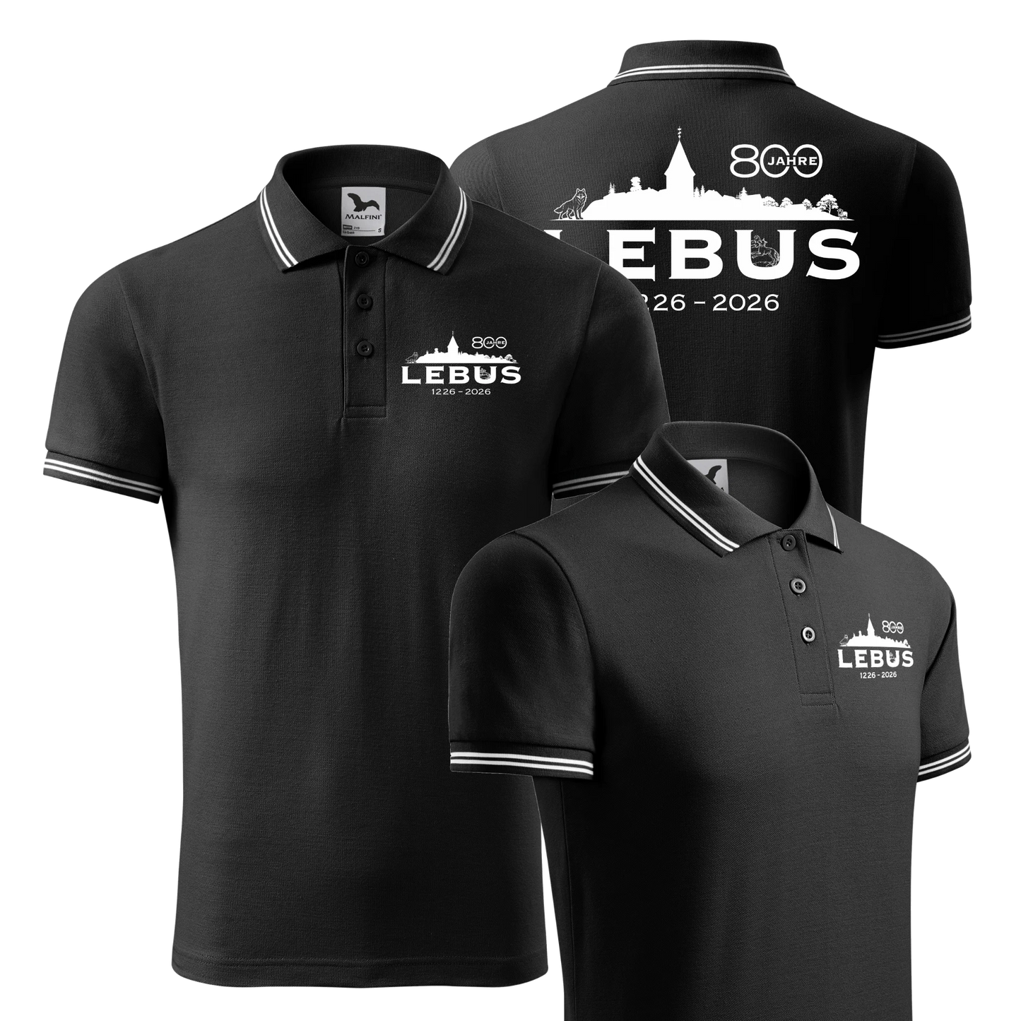 800 Jahre Lenus - Urban Polo mit Seitenansicht - schwarz - shirtidee.shop