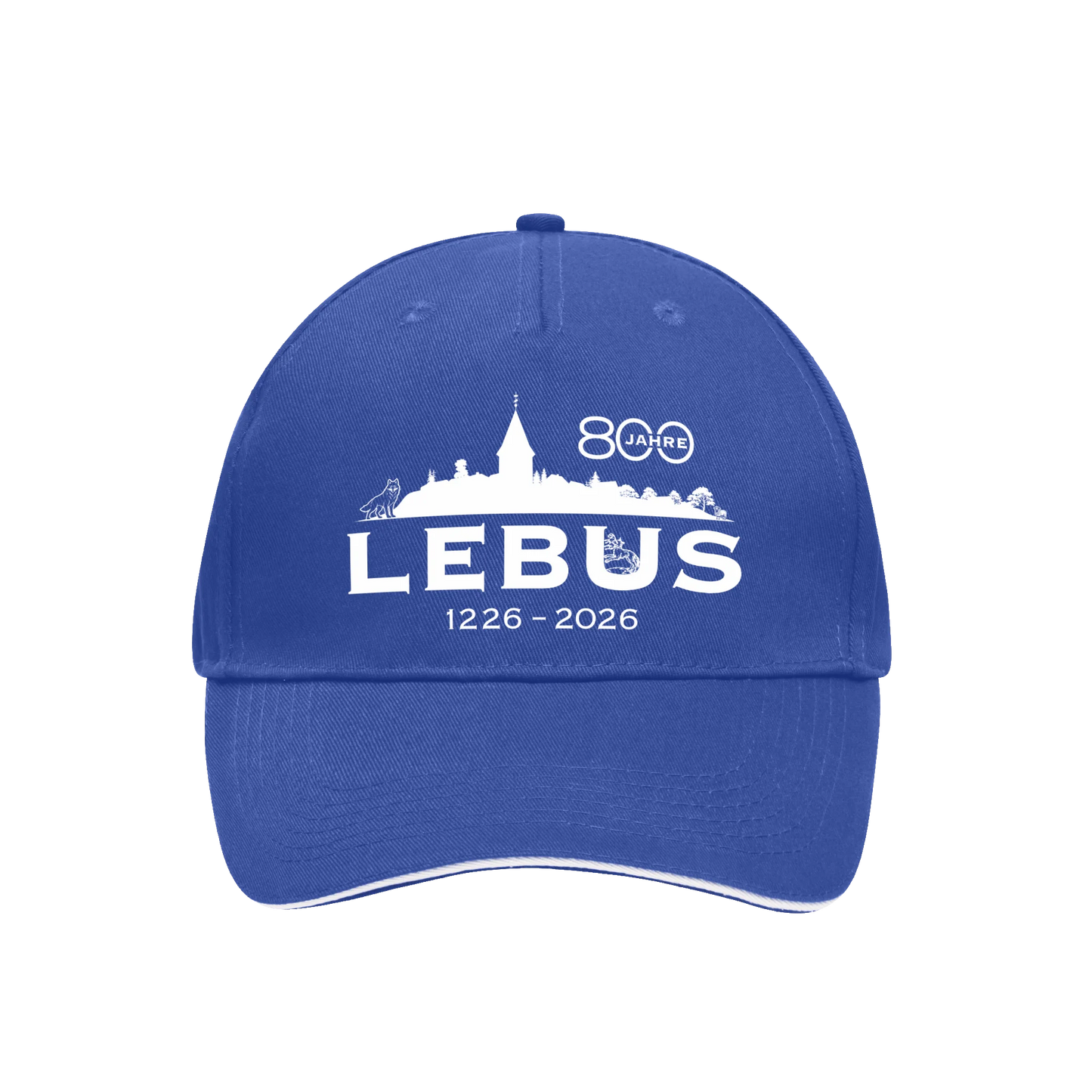 800 Jahre Lebus - 5 Panel Sandwich Cap - royalblau/weiß - shirtidee.shop