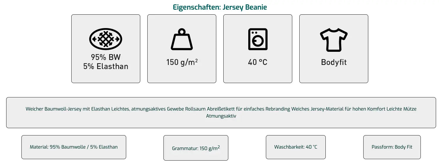 Jersey Beanie - Eigenschaften - shirtidee.shop