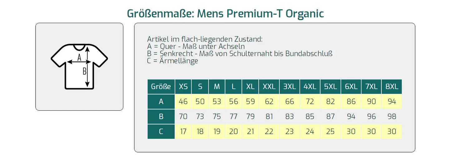 Mens Premium Organic T-Shirt Größentabelle - shirt-idee.com