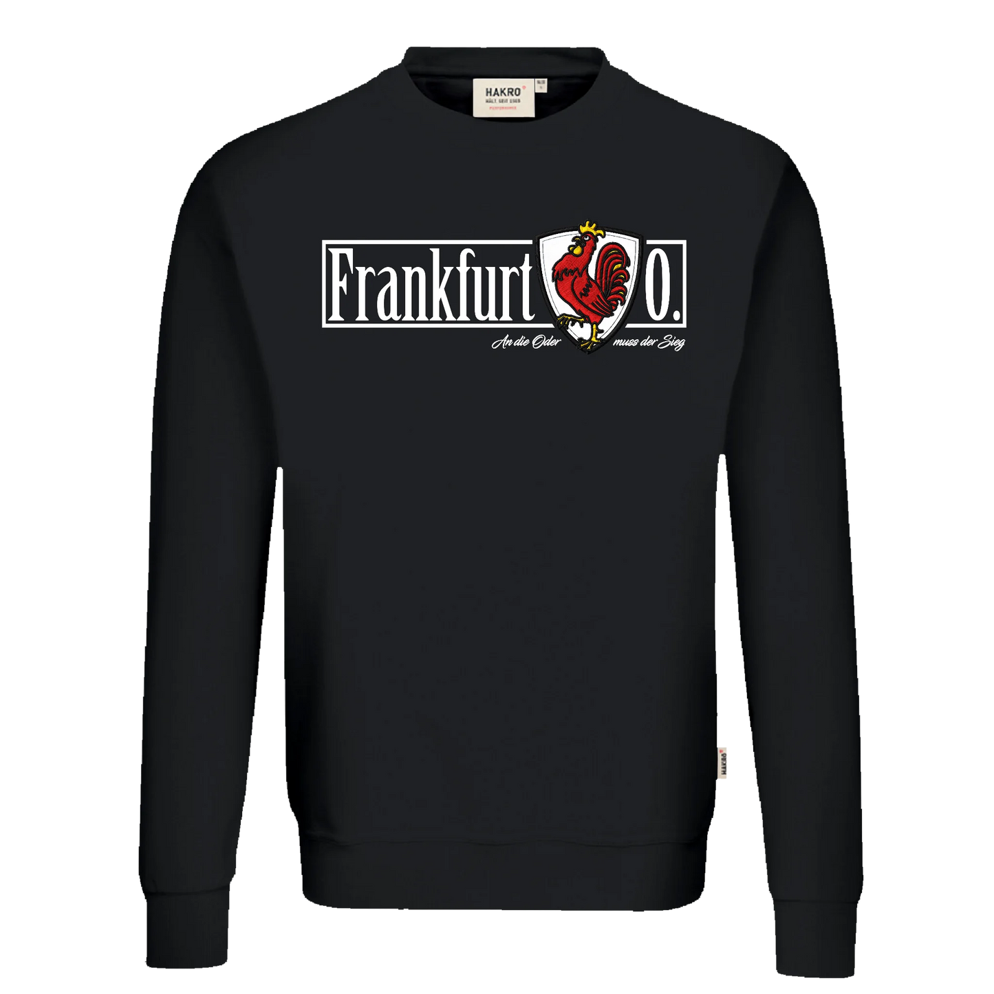 Frankfurt Oder Frontansicht - Pullover mit Hahn - Stick- und Druckkombination - FFFF Kollektion - shirtidee.shop