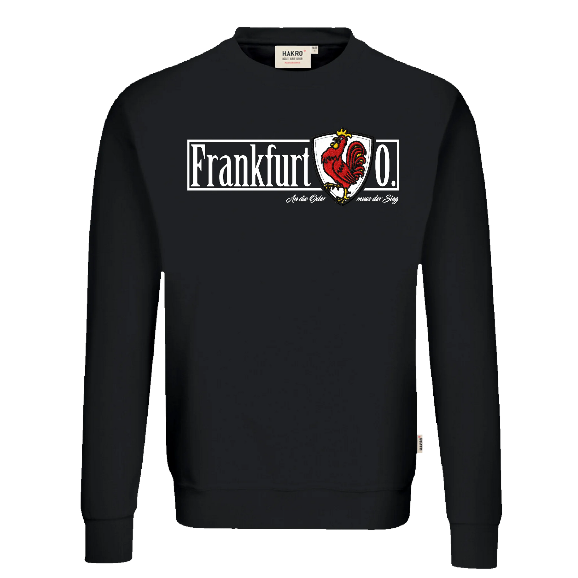 Frankfurt Oder Frontansicht - Pullover mit Hahn - Stick- und Druckkombination - FFFF Kollektion - shirtidee.shop
