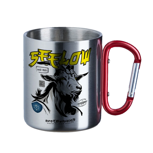 Seelow Ziegenbock Portrait - Edelstahltasse mit rotem Karabiner - shirtidee.shop