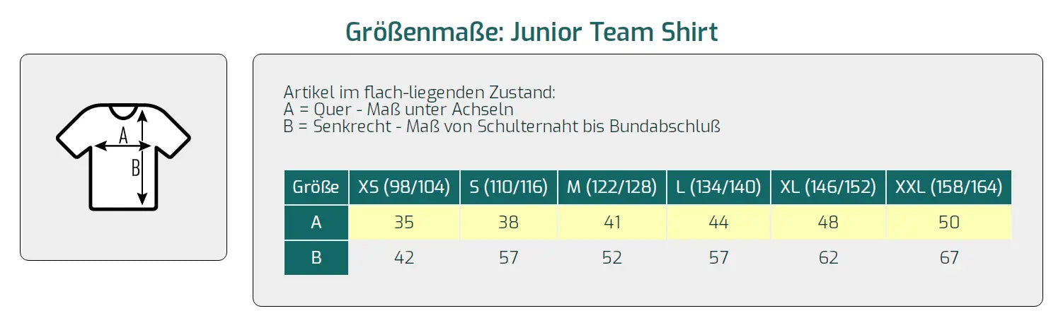 Junio Team Shirt - Trikot - Größentabelle - shirtidee.shop